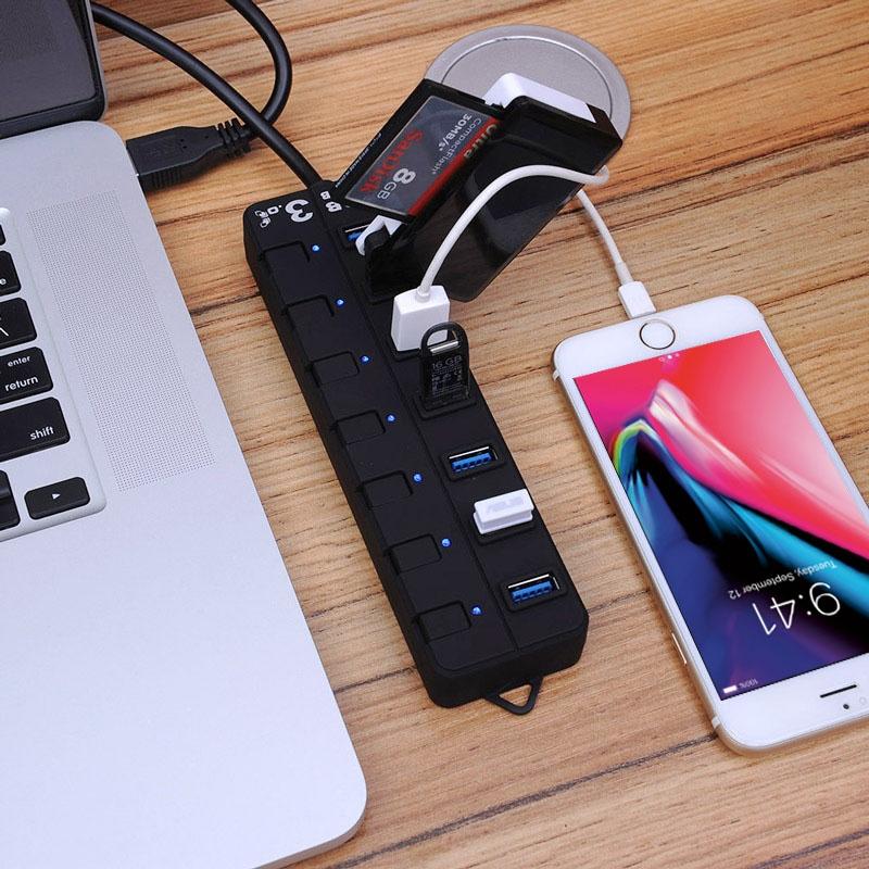 7-Port Usb 3.0 Hub With Individual Switches Black 8