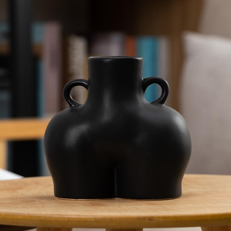Small Matte Black Ceramic Vase for Home Decor and Dried Flower Arrangements