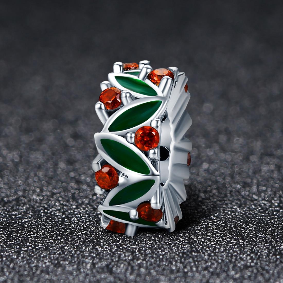 925 Sterling Silver Christmas Leaves Red Gemstone Inlay Accessory 3