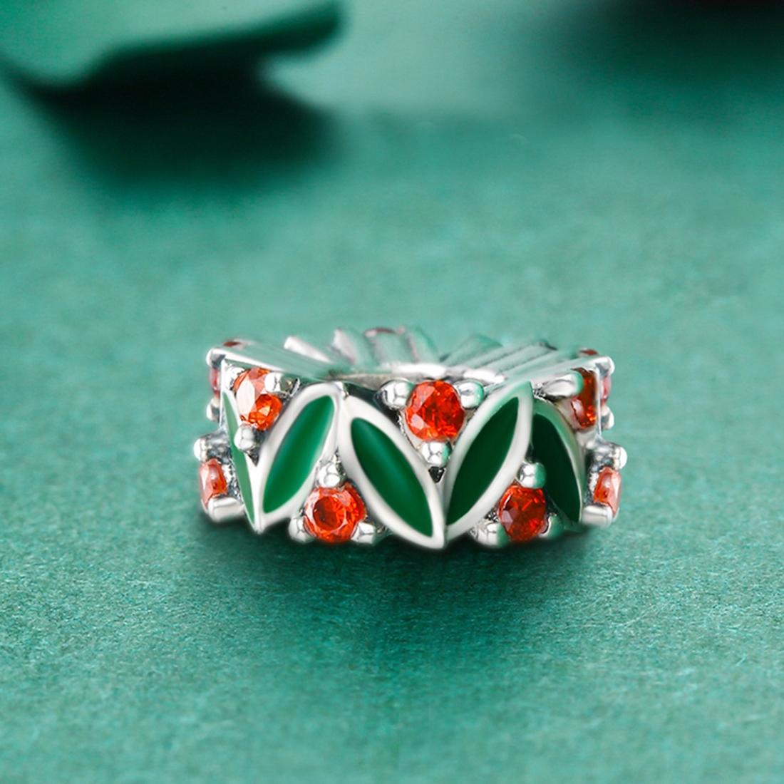 925 Sterling Silver Christmas Leaves Red Gemstone Inlay Accessory 4