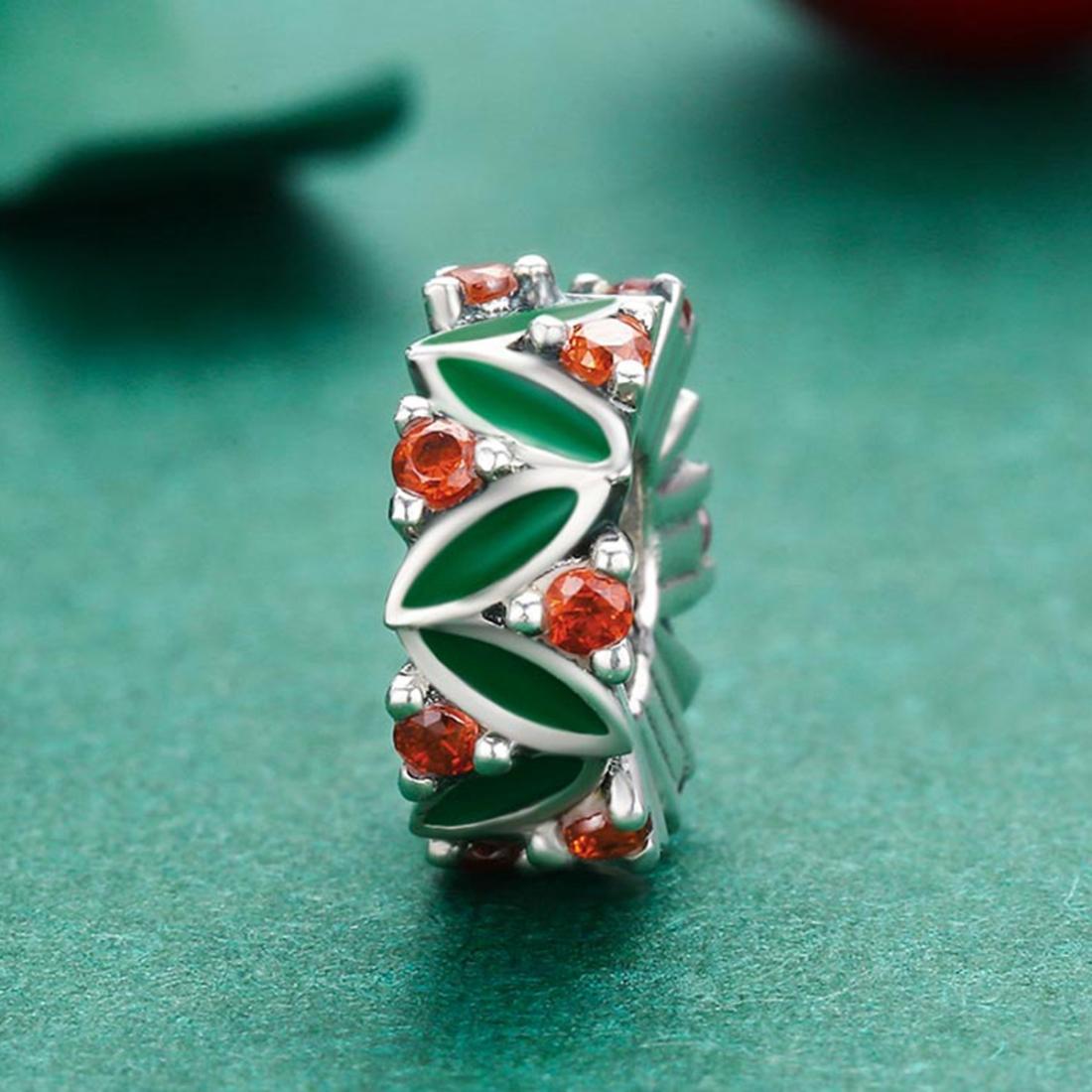 925 Sterling Silver Christmas Leaves Red Gemstone Inlay Accessory 5