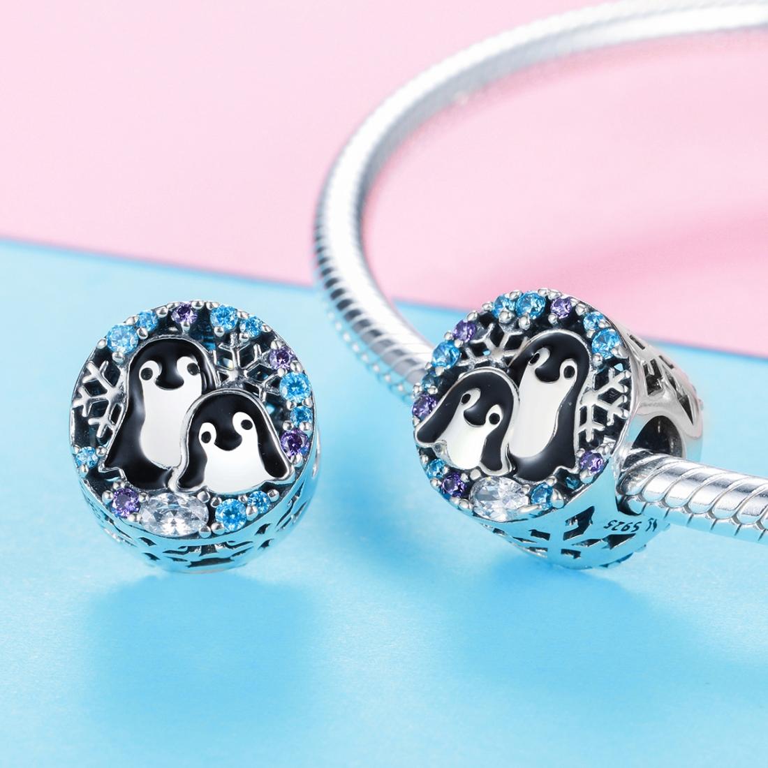 925 Sterling Silver Penguin Bracelet With Diamond Beads 7