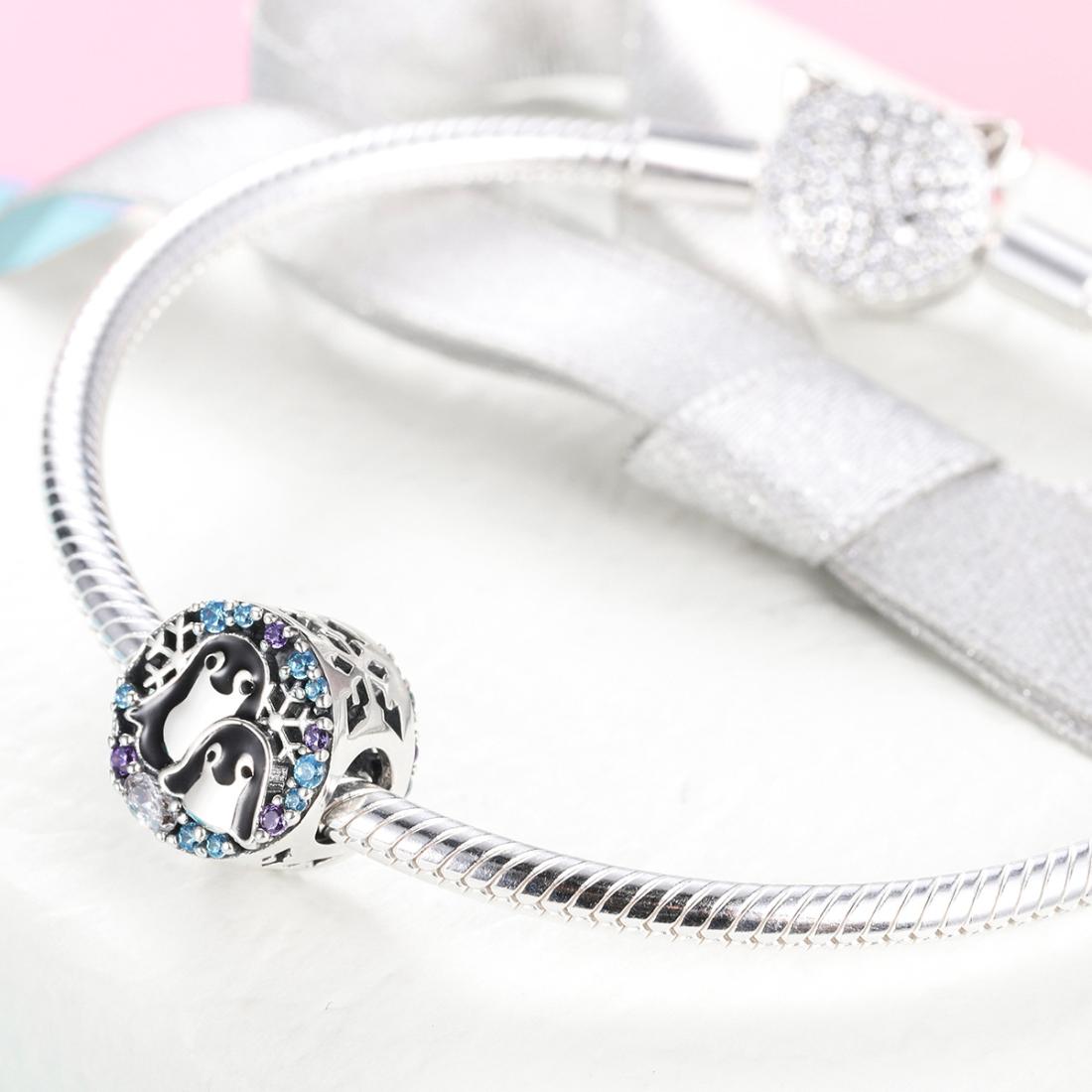 925 Sterling Silver Penguin Bracelet With Diamond Beads 8