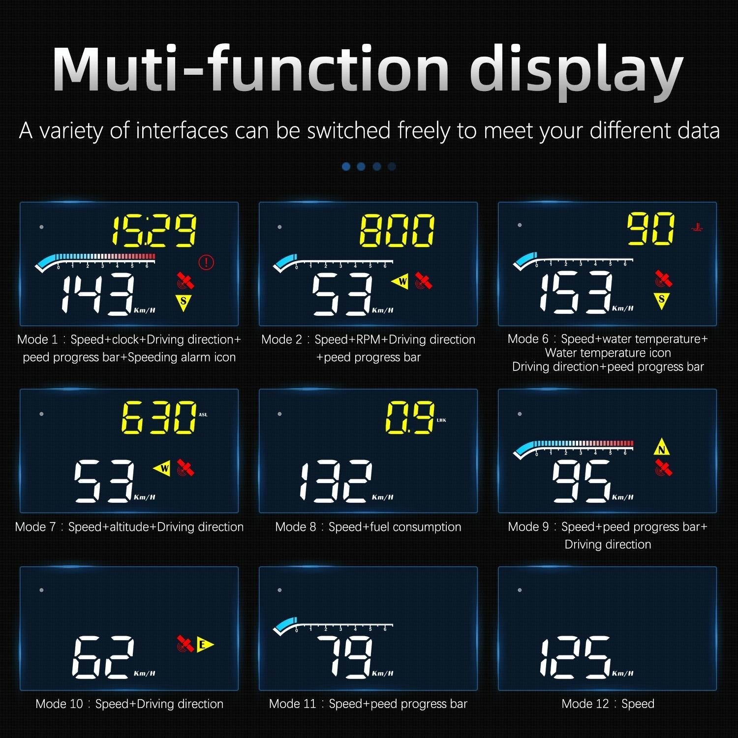 Car Hud Head Up Display Gps Speed Meter Obd2 Diagnostic Tool 6