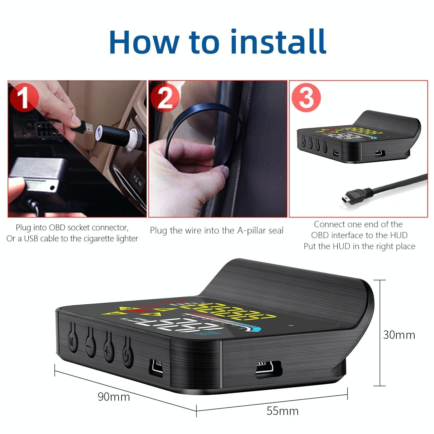 Car Hud Head Up Display Gps Speed Meter Obd2 Diagnostic Tool 9