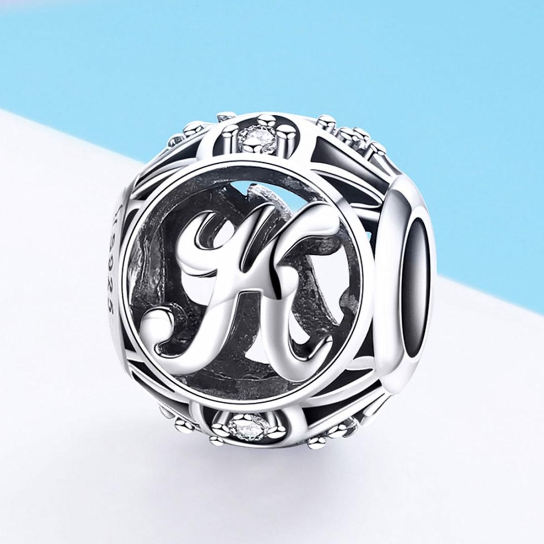 925 Sterling Silver 26 English Letter Beads For Diy Bracelets & Necklaces Style - K 3