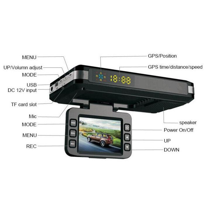 2.0 Lcd Radar Detector Dvr with Laser Gps Logger - Hd 720p 30fps 3