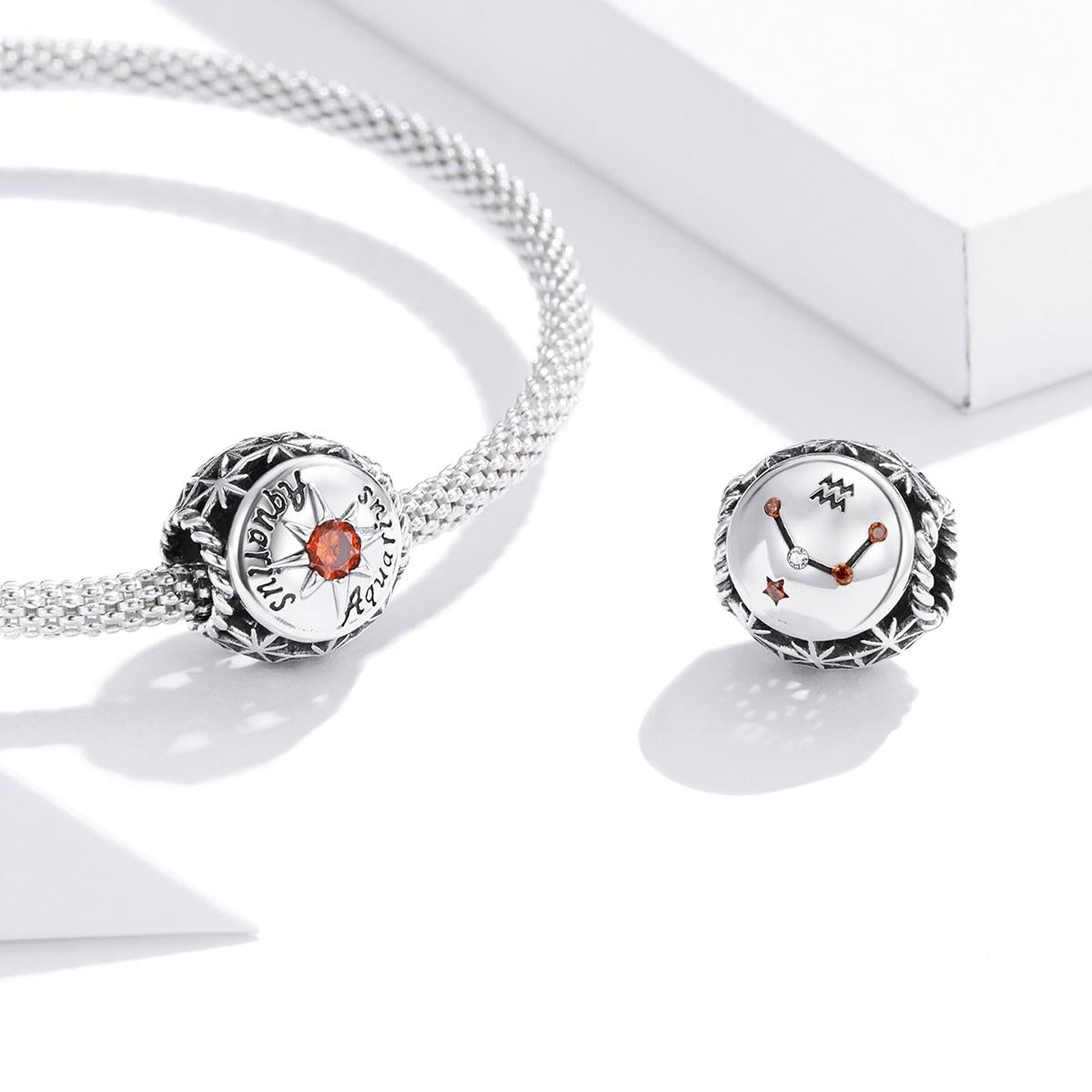 925 Sterling Silver Zodiac Zircon Bead Bracelet / Necklace Set Diy Aquarius Style - Aquarius 5