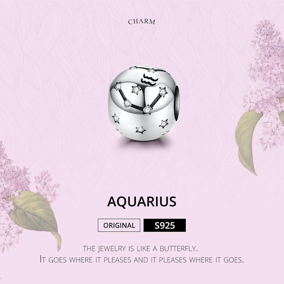 925 Sterling Silver Diy Zodiac Bracelet Beads Constellation Accessories Style - Aquarius 4