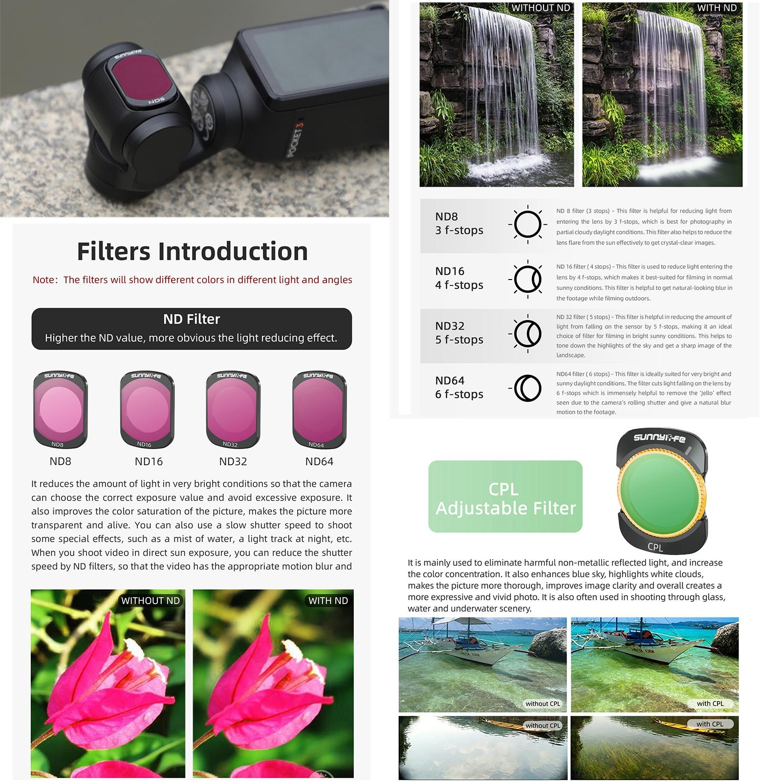 Sunnylife 3 In 1 Nd16 Camera Lens Filter For Dji Osmo Pocket No Gimbal Reset - 3 In 1 Cpl Nd8 Nd16 9