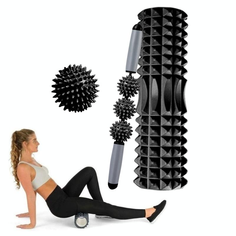 3-In-1 Hollow Foam Roller Set For Muscle Relaxation And Yoga 45Cm Black