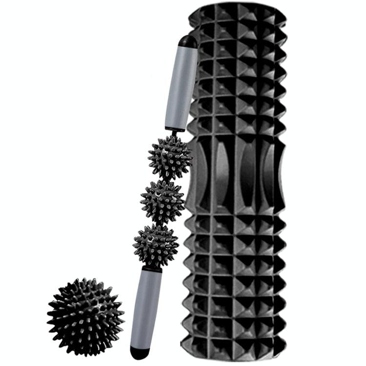 3-In-1 Hollow Foam Roller Set For Muscle Relaxation And Yoga 45Cm Black 3