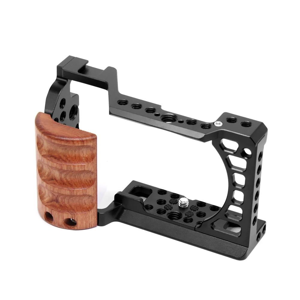 Wood Handle Metal Camera Cage For Sony A6400 / A6300 / A6100 / A6000 Stabilizer Rig 3