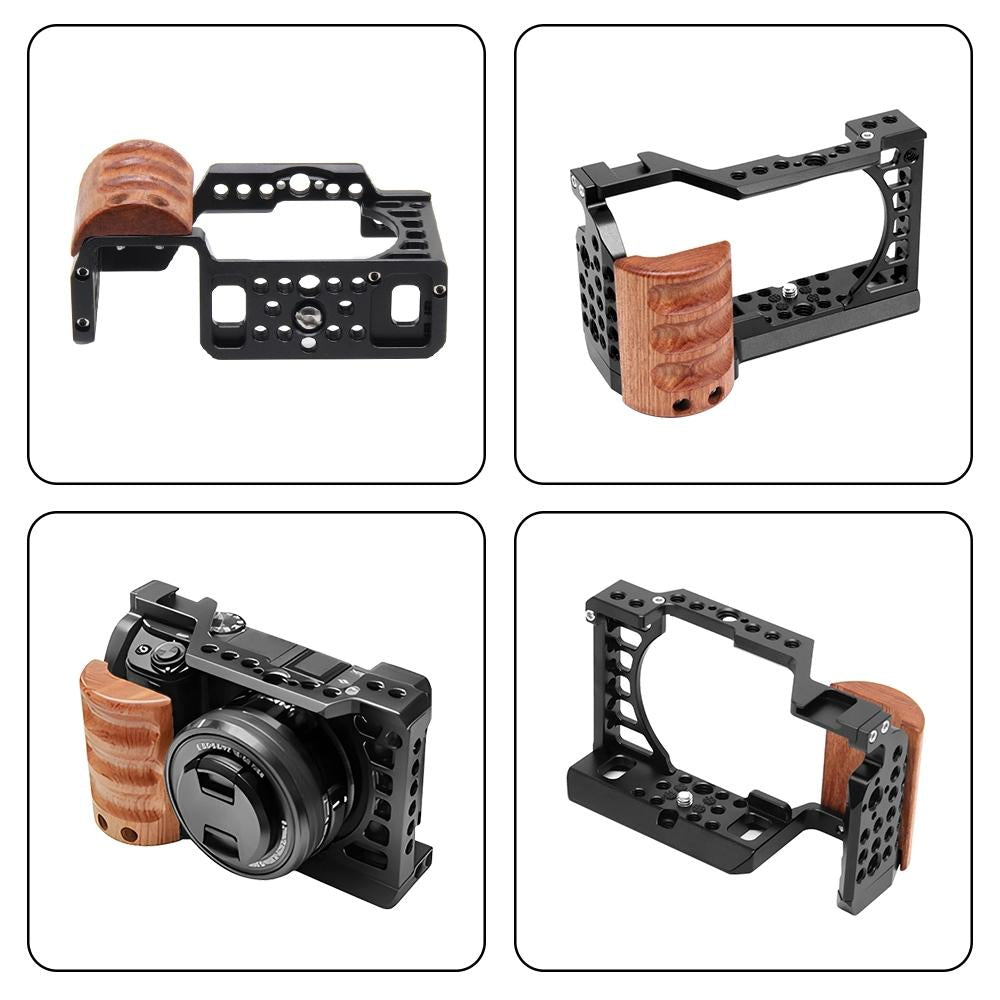 Wood Handle Metal Camera Cage For Sony A6400 / A6300 / A6100 / A6000 Stabilizer Rig 7