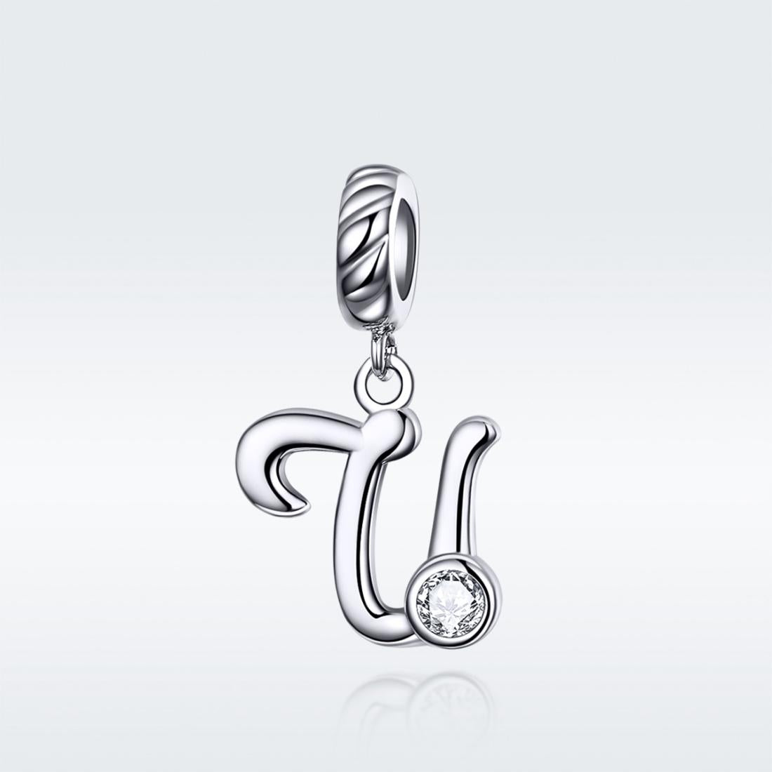 925 Sterling Silver Personalized Letter Pendant For Diy Bracelets & Necklaces Style - U 3