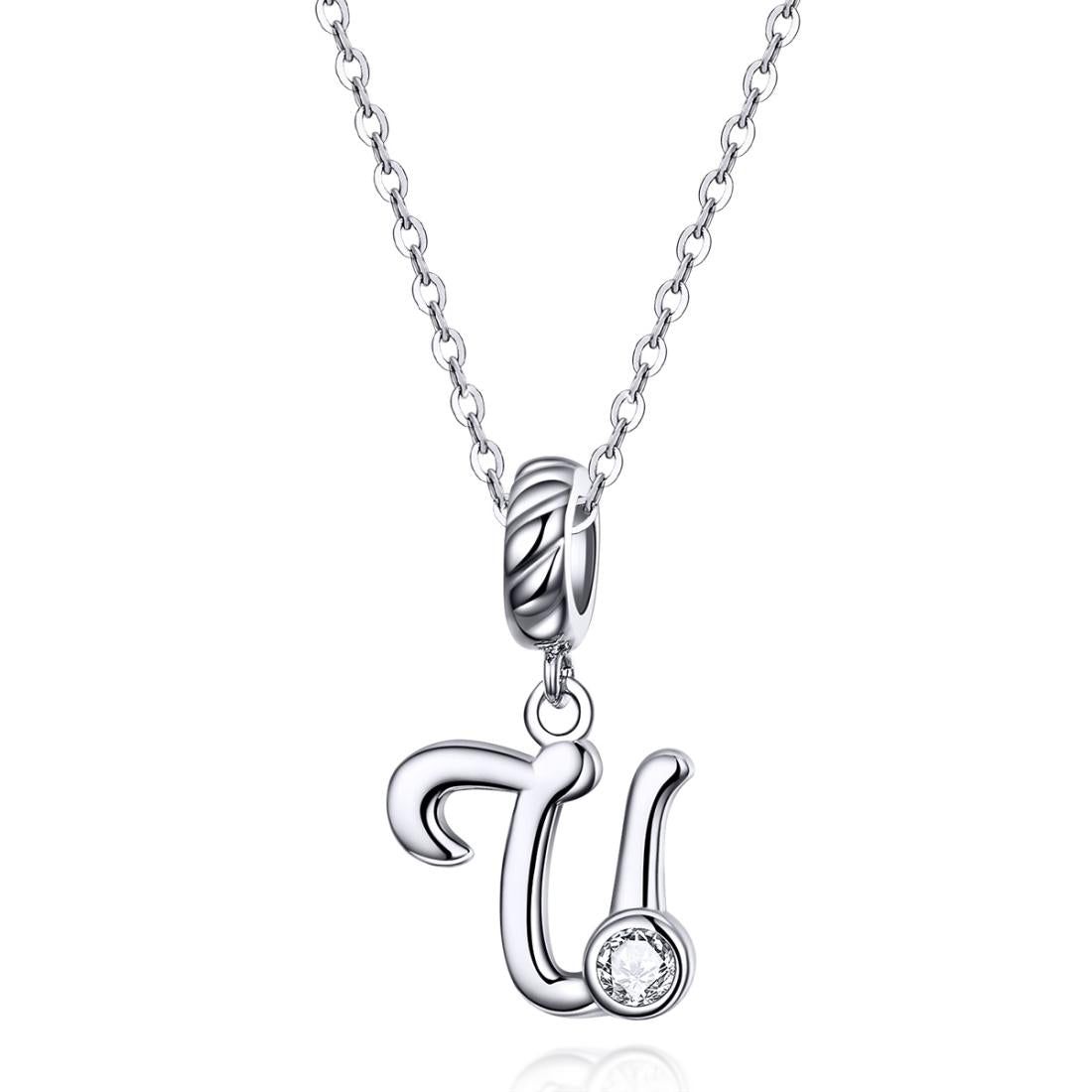 925 Sterling Silver Personalized Letter Pendant For Diy Bracelets & Necklaces Style - U 4