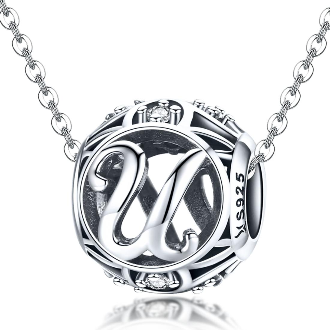 925 Sterling Silver Personalized Letter Beads For Diy Bracelets & Necklaces Style - U 4