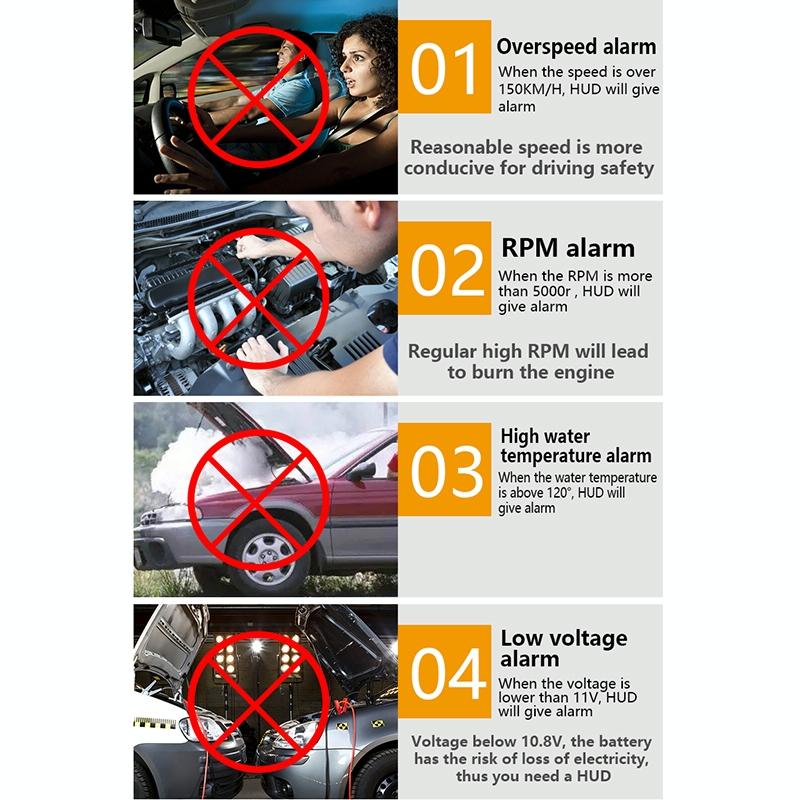3.5 Inch Vehicle Head Up Display Car Speed Engine Revs Water Temp Voltage Mileage 5