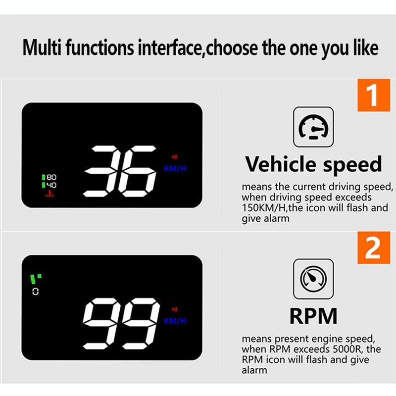 3.5 Inch Vehicle Head Up Display Car Speed Engine Revs Water Temp Voltage Mileage 12