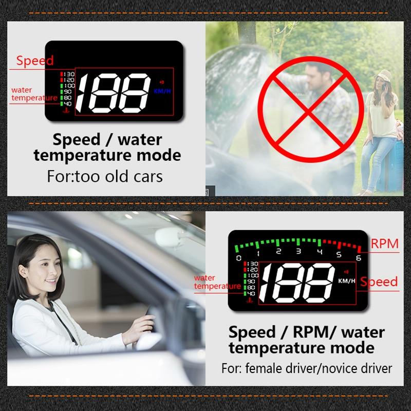 3.5 Inch Vehicle Head Up Display Car Speed Engine Revs Water Temp Voltage Mileage 14
