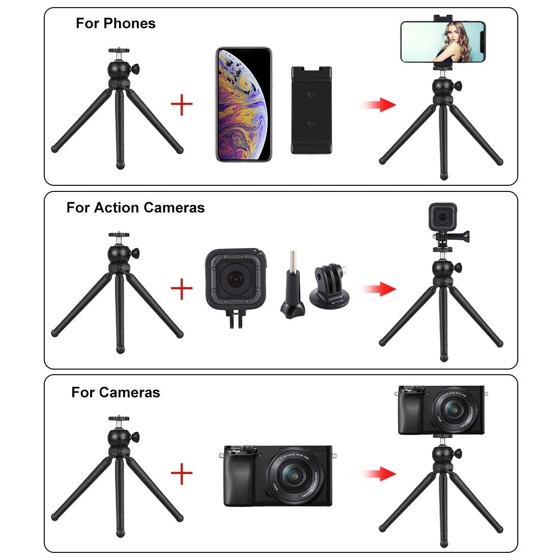 Flexible Mini Octopus Tripod with Ball Head and Phone Clamp 6
