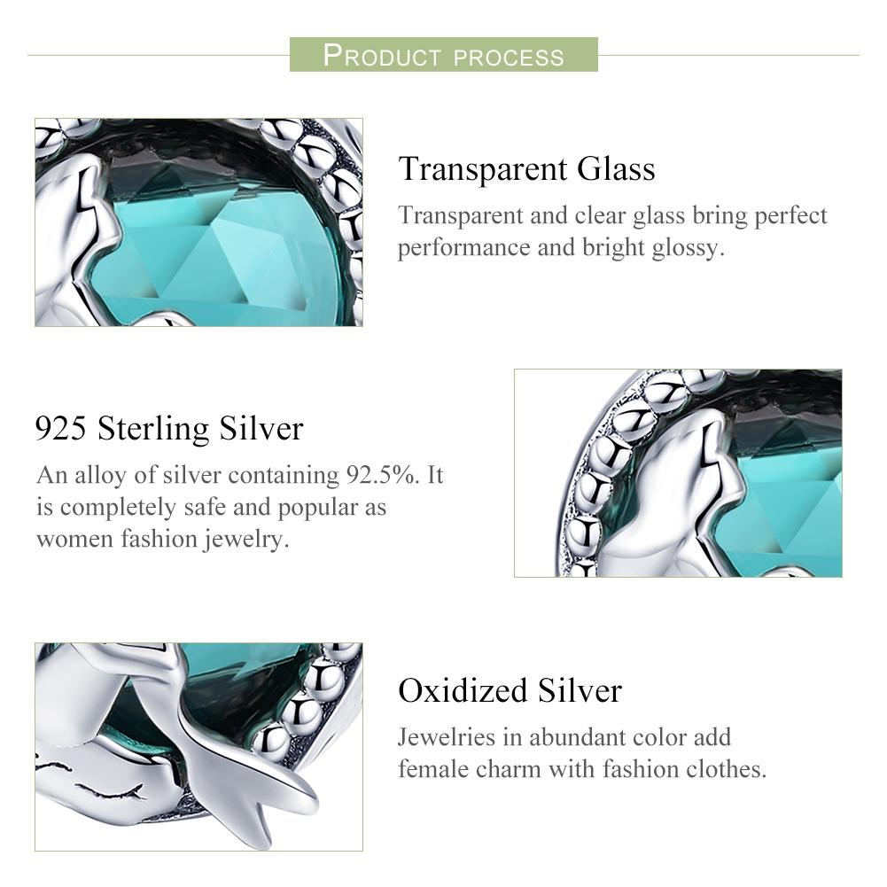 925 Sterling Silver Green Mermaid Beaded Bracelet Charms 5