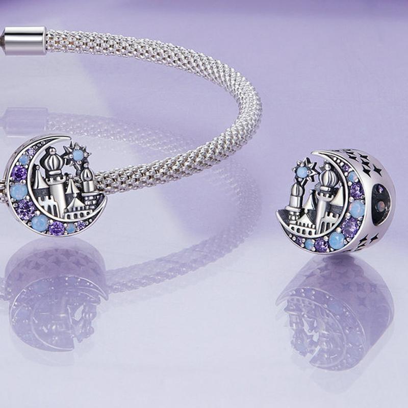925 Sterling Silver Purple Moon Beaded Bracelet Accessory 7
