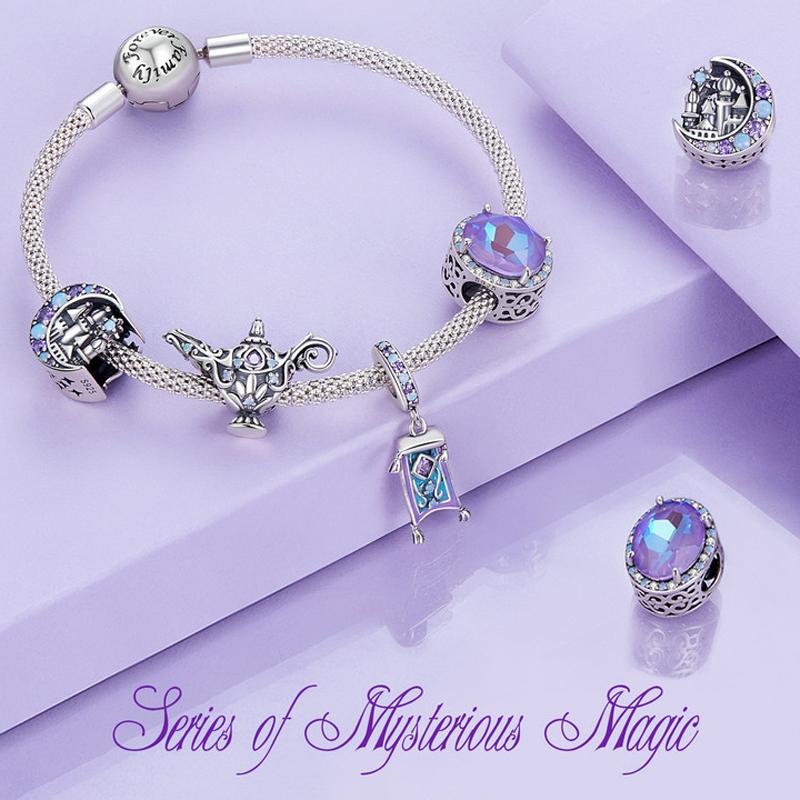 925 Sterling Silver Purple Moon Beaded Bracelet Accessory 8