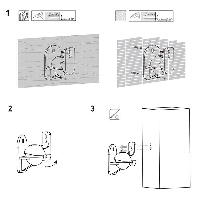 Rotatable 45 Degree Speaker Wall Mount Brackets for Surround Sound - Pair 6