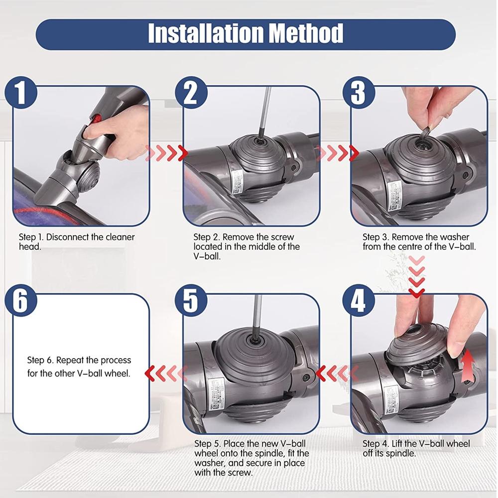 V-ball Wheels for Dyson Vacuum Cleaner Heads 7