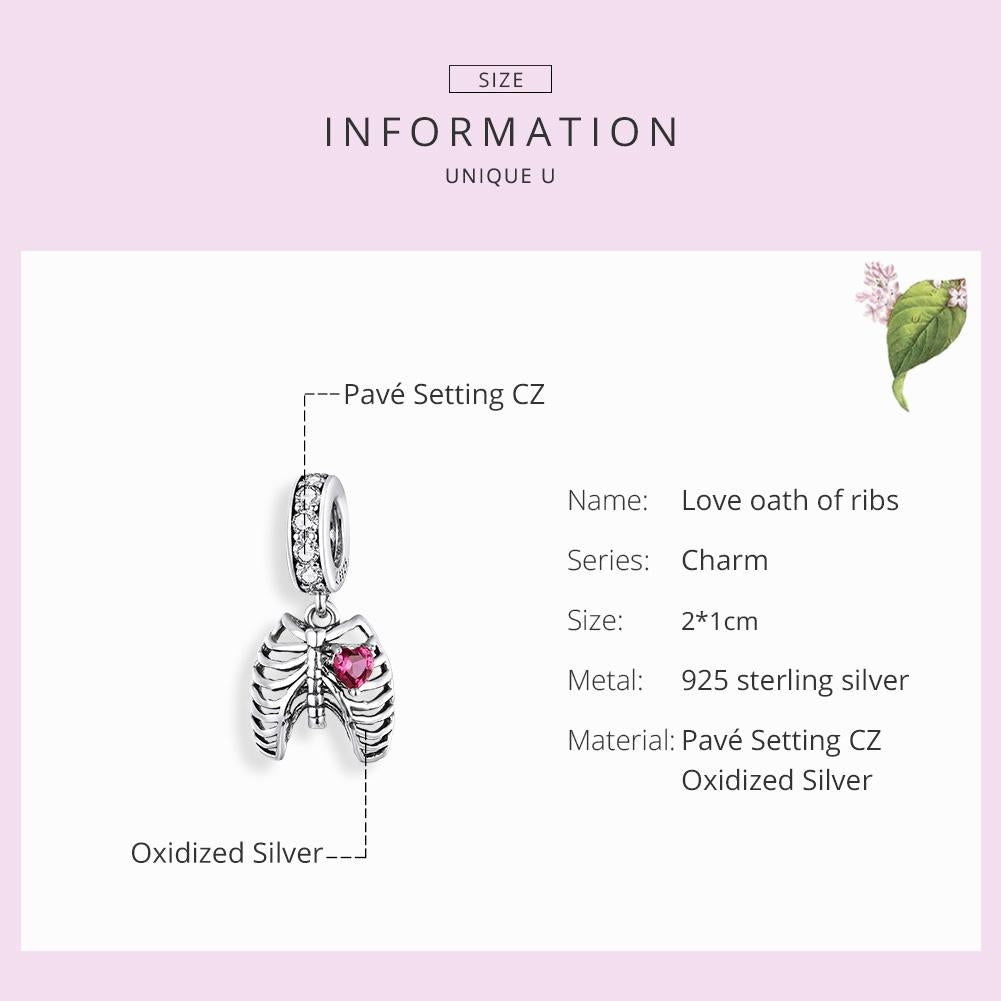 925 Sterling Silver Rib Pendant For Diy Bracelets 6