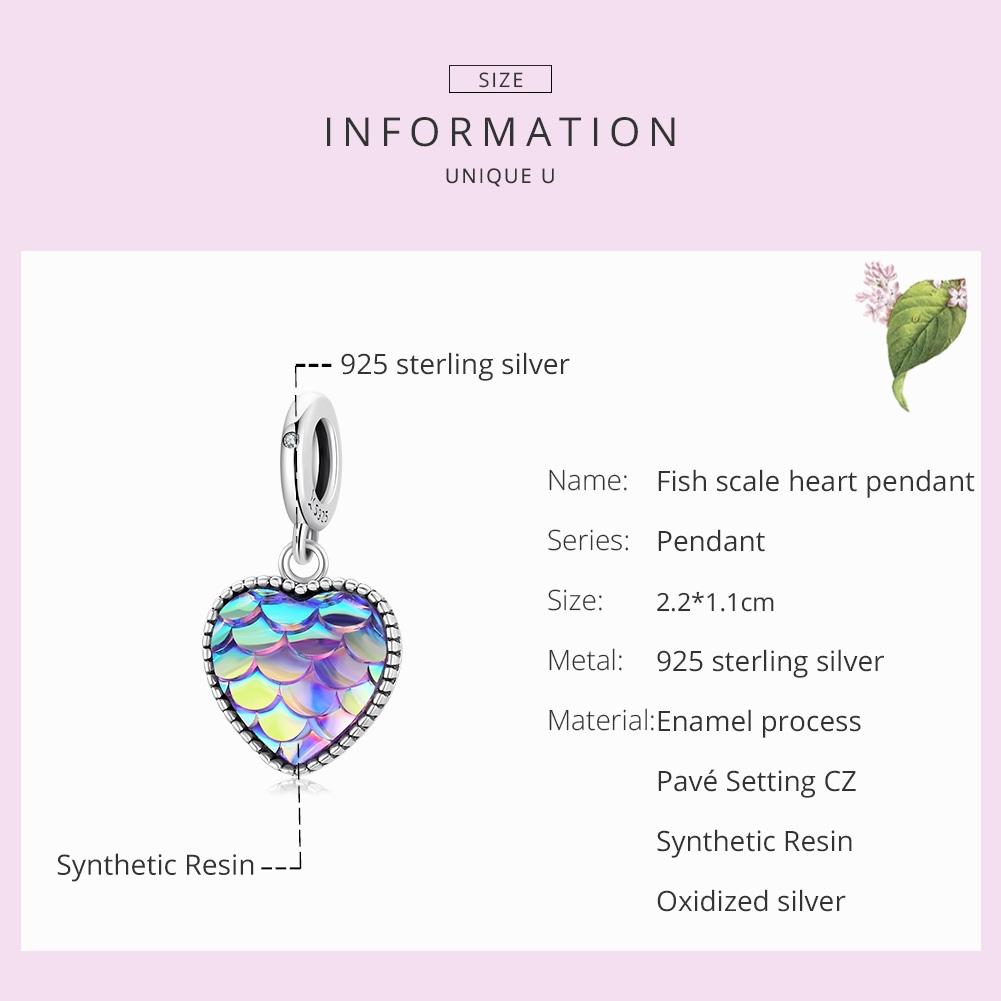925 Sterling Silver Fish Scale Heart Pendant For Diy Bracelets & Necklaces 4