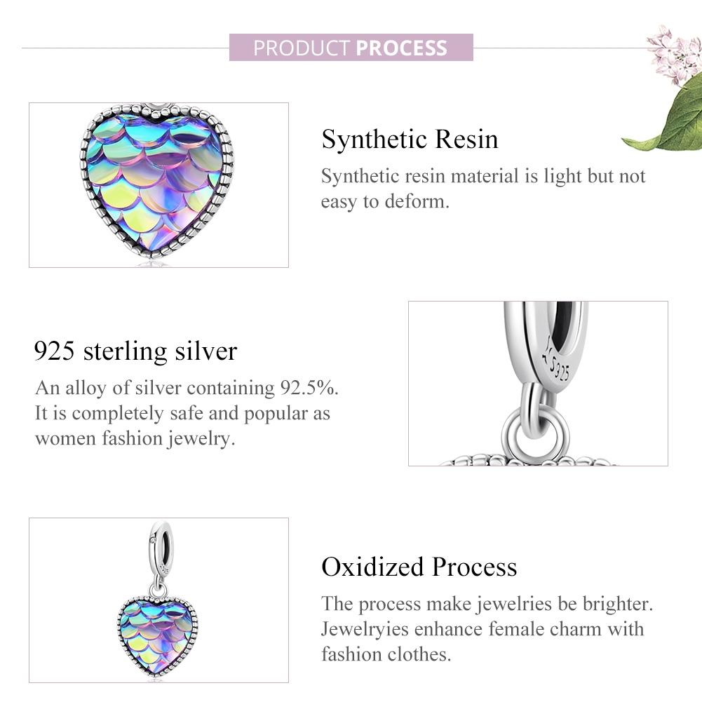 925 Sterling Silver Fish Scale Heart Pendant For Diy Bracelets & Necklaces 5