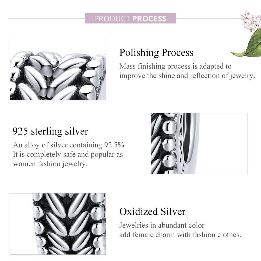 925 Sterling Silver Retro Wheat Ears Beaded Bracelet For Girls 5