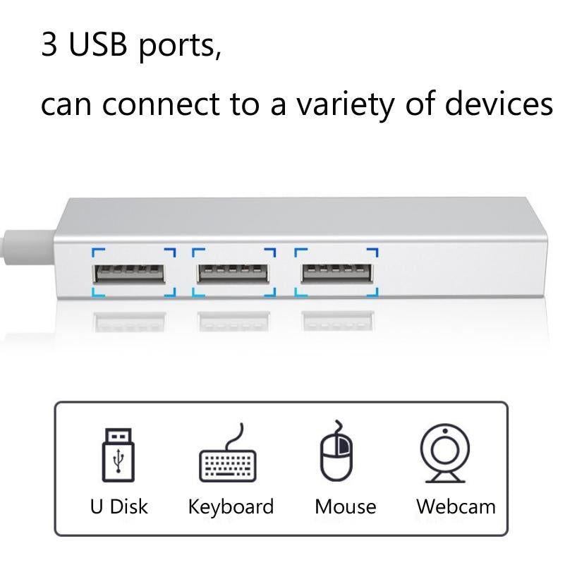 3-Port Usb 3.0 + Rj45 External Hub For Laptops 4
