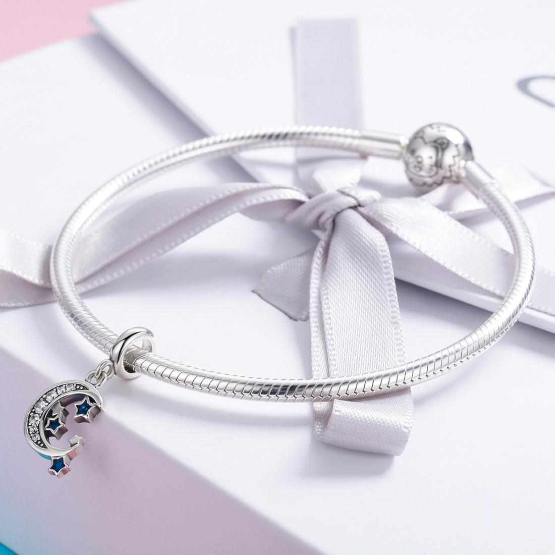 925 Sterling Silver Starry Sky Heart Pendant For Diy Bracelets 7
