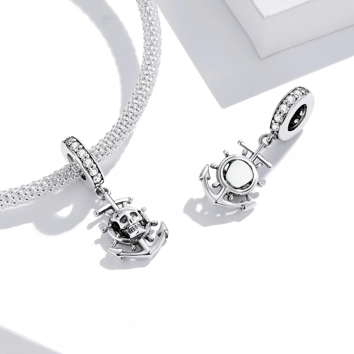 925 Sterling Silver Pirate Skull Pendant For Bracelet Or Necklace 6