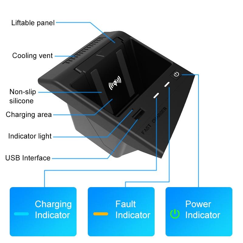 Wireless Charger for Lexus Es 2018-2022 - 10w Qi Standard Quick Charging 3
