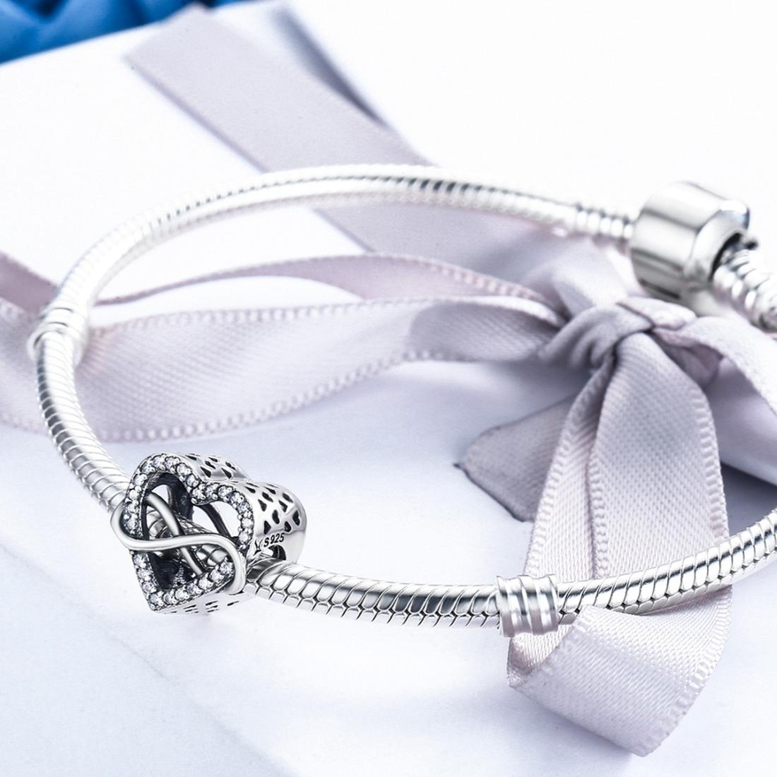 925 Sterling Silver Heart Diamond Beads For Diy Bracelets 7