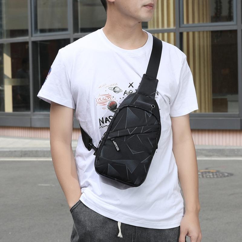 Men Oxford Cloth Chest Bag Line Black Sporty Messenger Bag