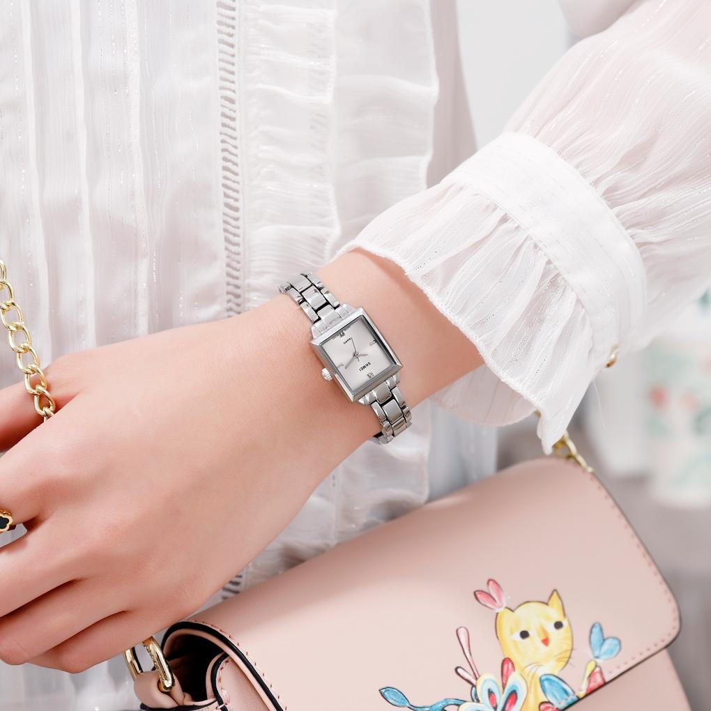 Elegant Square Quartz Watch for Women with Diamonds - Silvery 5