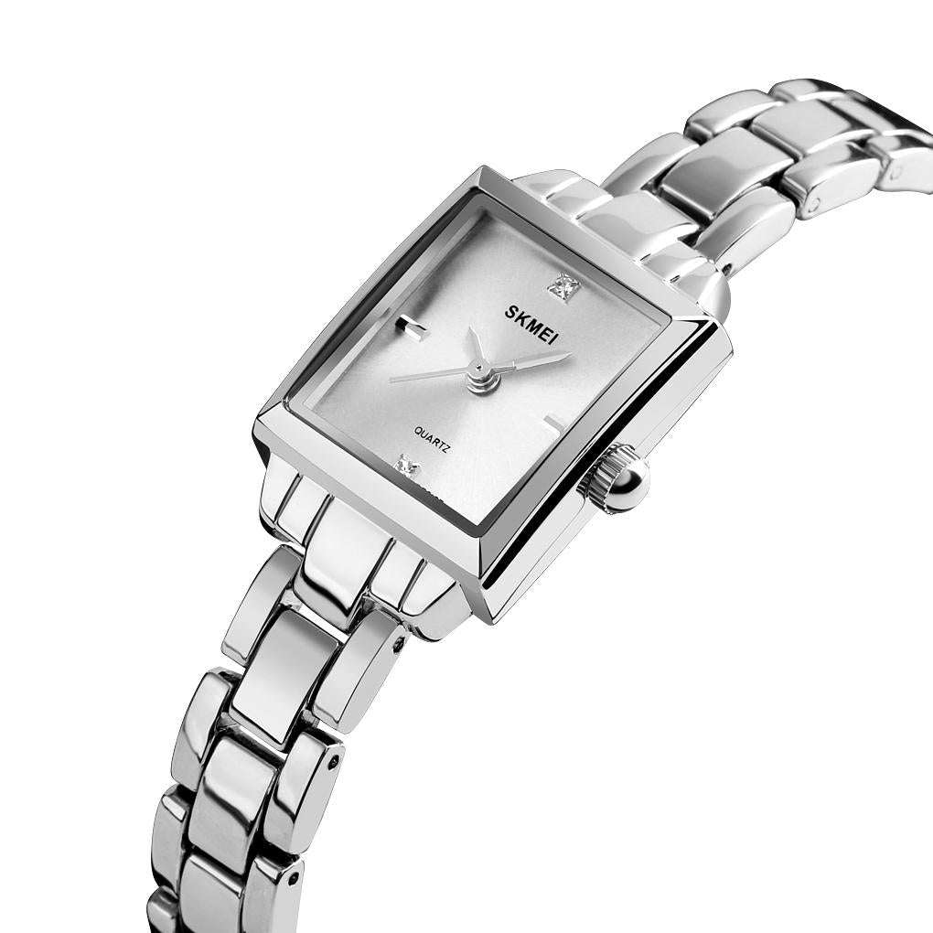 Elegant Square Quartz Watch for Women with Diamonds - Silvery 8