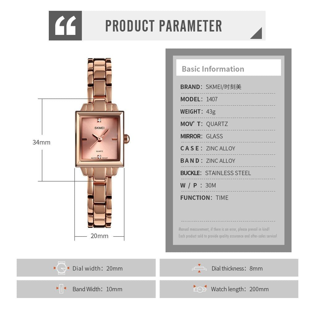 Elegant Square Quartz Watch for Women with Diamonds - Silvery 14