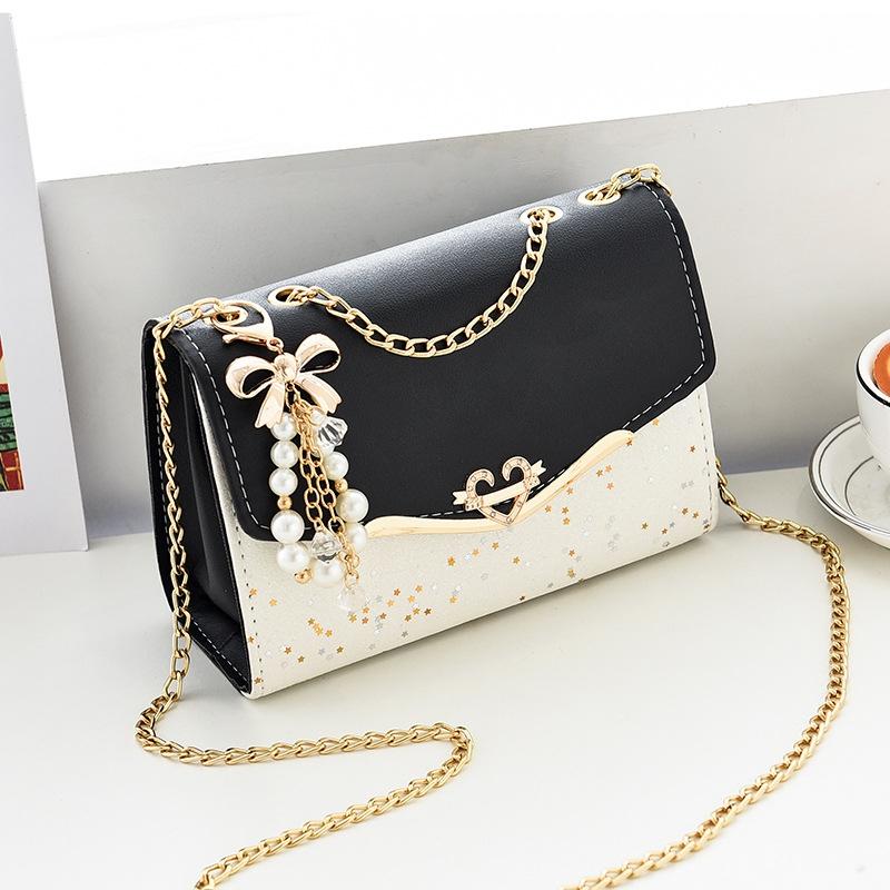 Sequined Messenger Shoulder Bag For Women Beige - Black 12