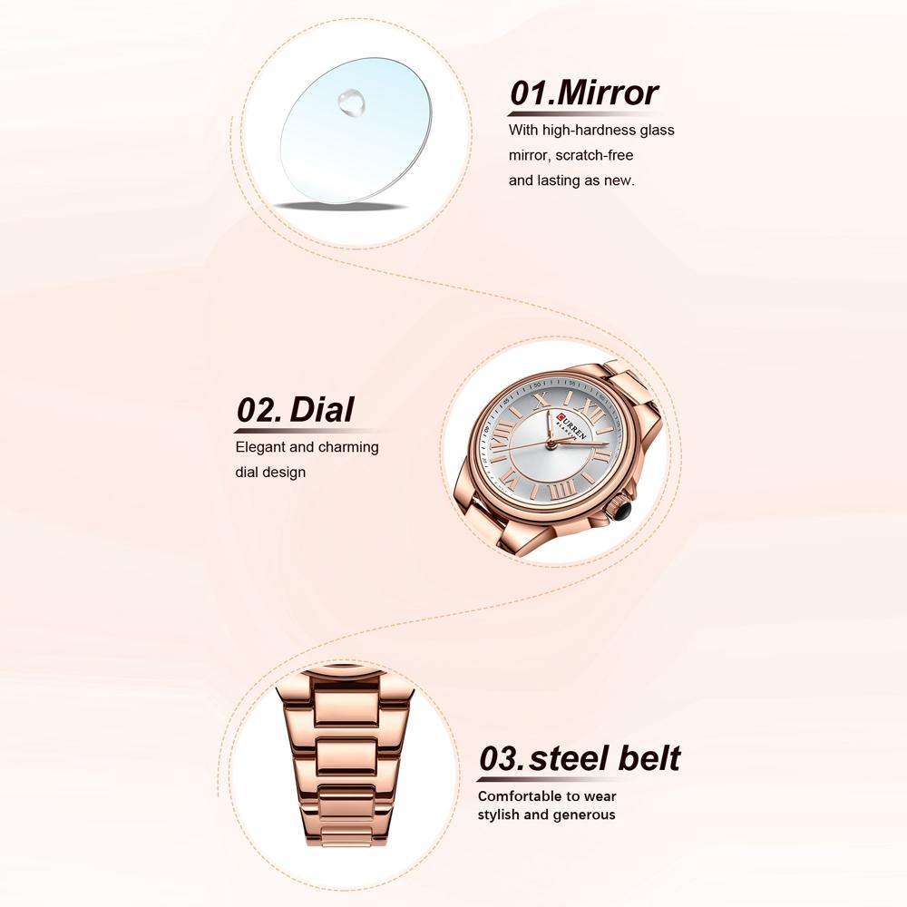 Waterproof Women Watch with Steel Strap - Casual Design - White Shell Pink 4