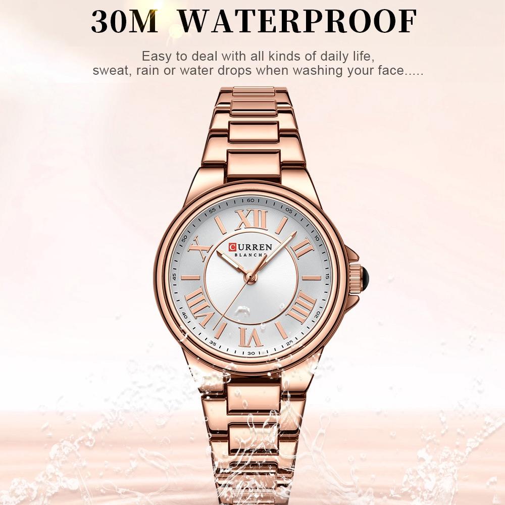Waterproof Women Watch with Steel Strap - Casual Design - White Shell Pink 5