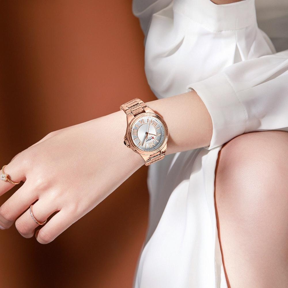 Waterproof Women Watch with Steel Strap - Casual Design - White Shell Pink 6