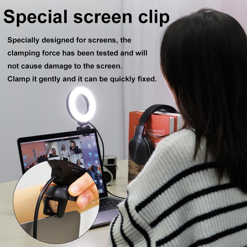 48leds Laptop Camera Beauty Ring Light - Clip Set 4-inch - Clip With Tripod 7