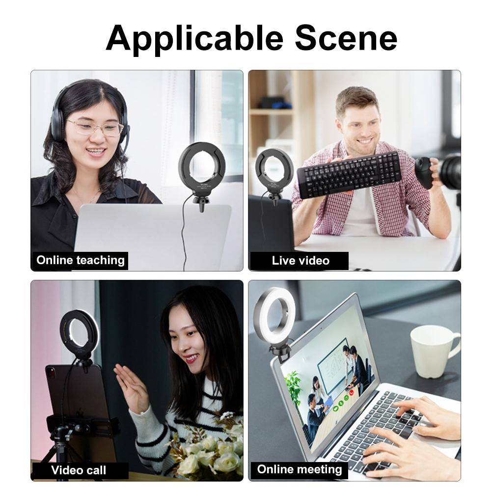 48leds Laptop Camera Beauty Ring Light - Clip Set 4-inch - Clip With Tripod 9