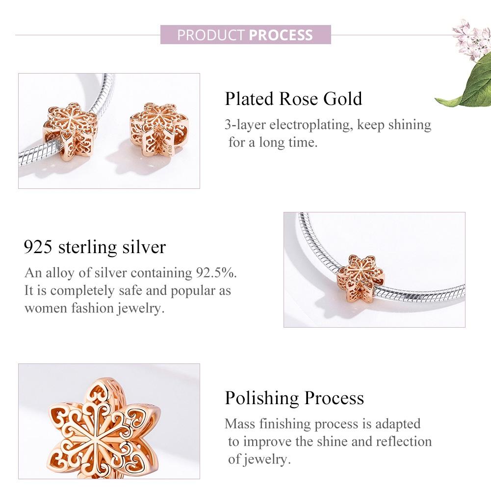 925 Sterling Silver Rose Gold Snowflake Beads For Diy Bracelets & Necklaces 6